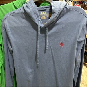 Men’s Polo Ralph Lauren Lightweight Hoodie Medium Sky Blue Red Pony New w/o Tags